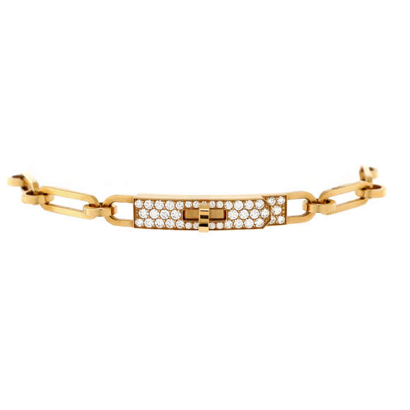 Hermes Small Kelly Chaine Bracelet 18K Yellow Gold and Pave Diamonds - Picture 1 of 3